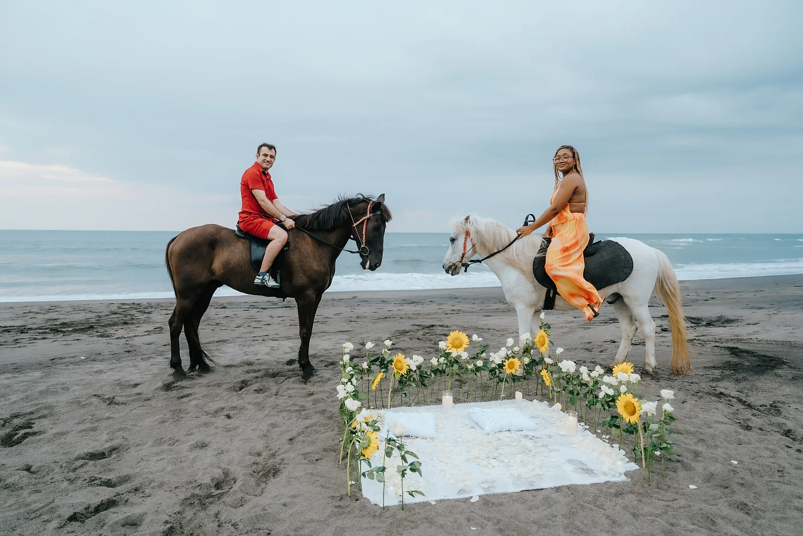 Horseback Beach Proposal with a Styled Setup.