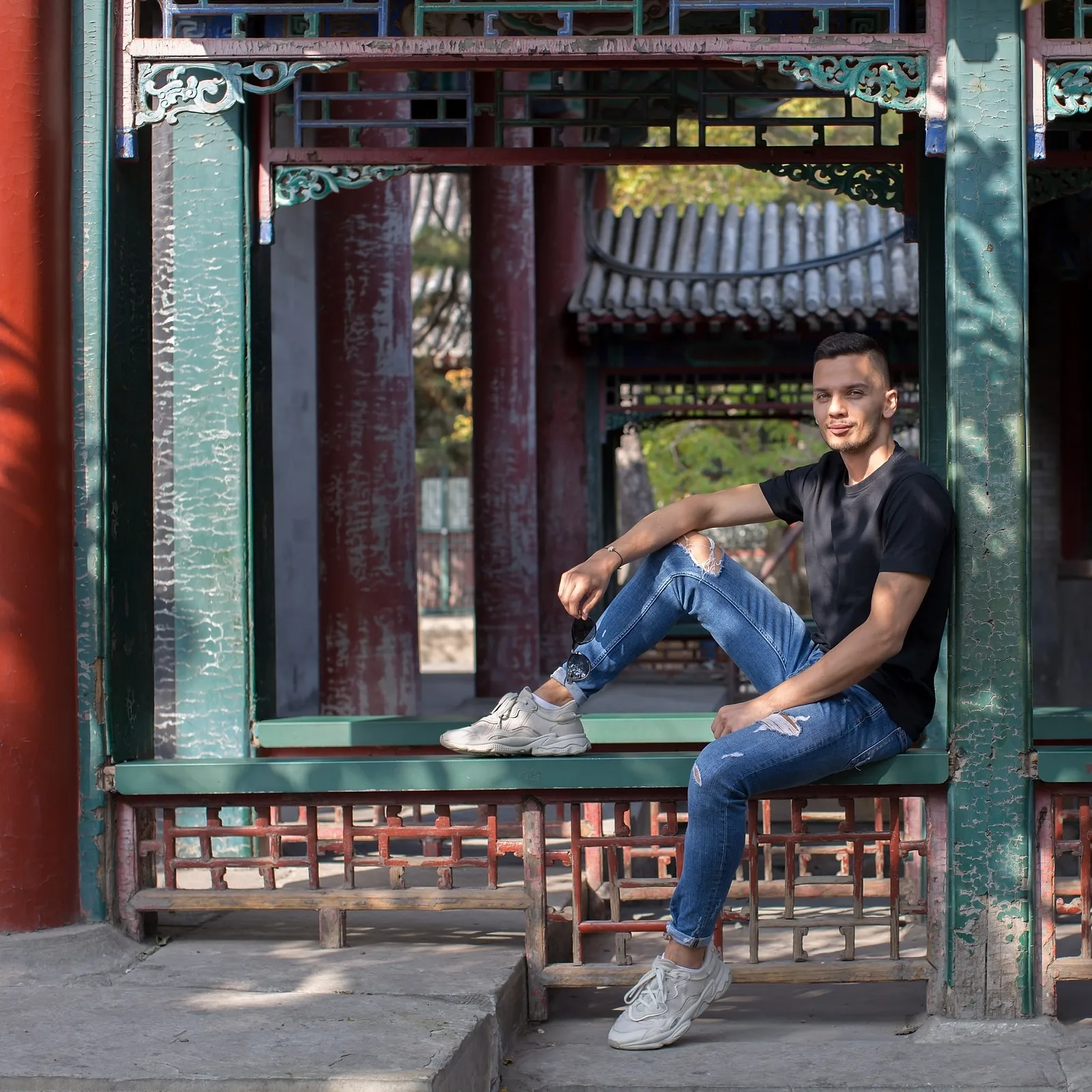 Pose #1: The Casual Bench Sit.
