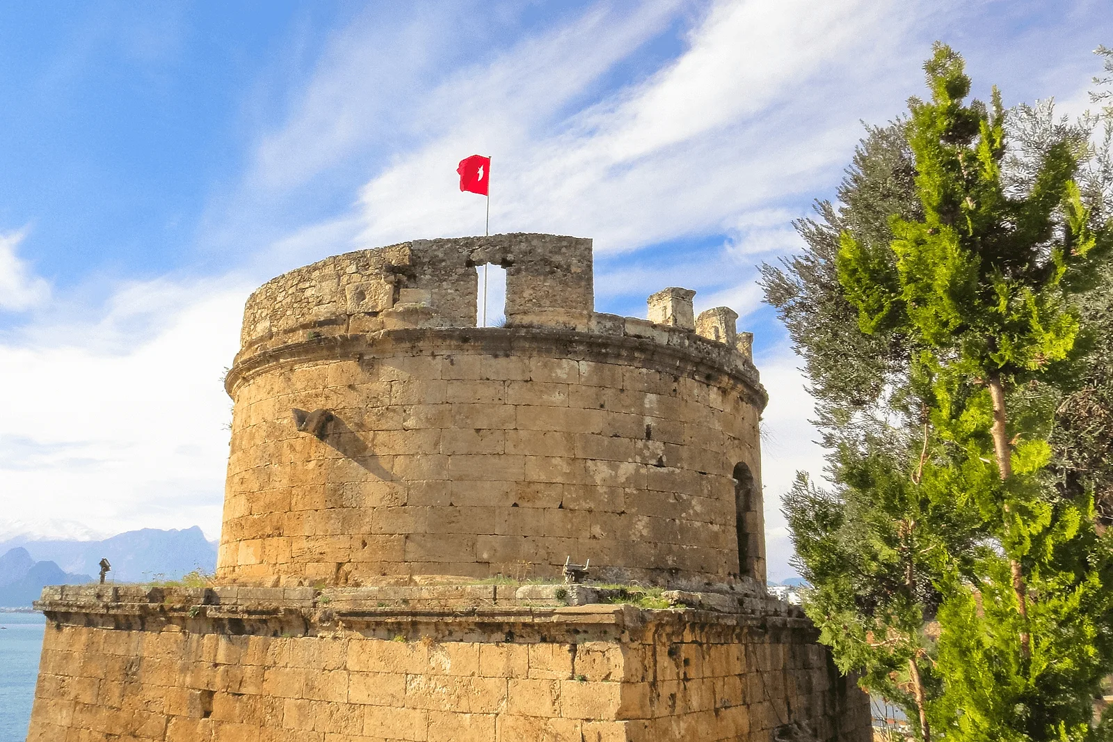 Hıdırlık Tower Antalya at golden hour — sunset proposal location