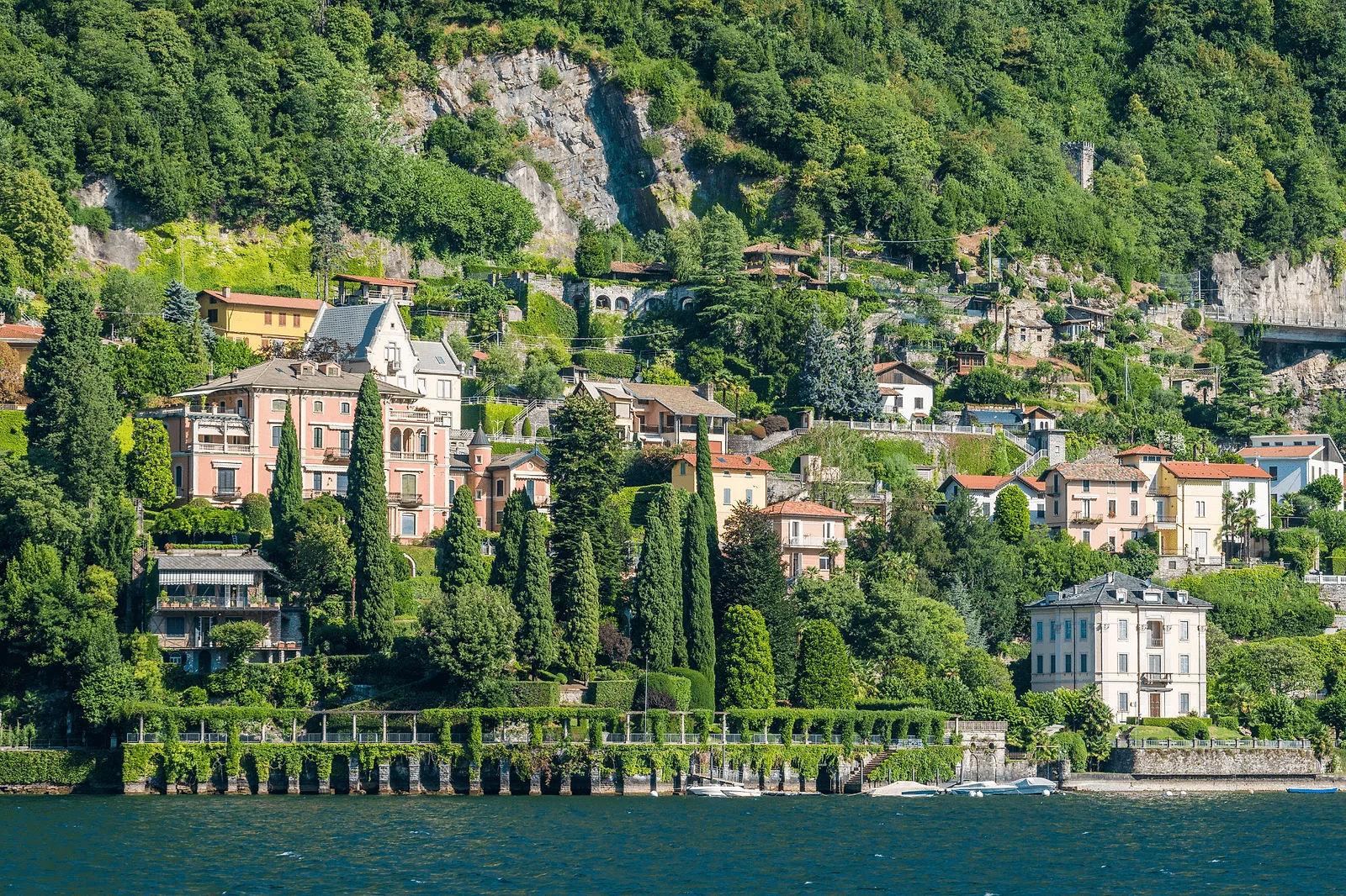 Cernobbio & Villa d'Este Waterfront Public pier at Cernobbio facing north toward Villa d'Este at golden hour, Lake Como