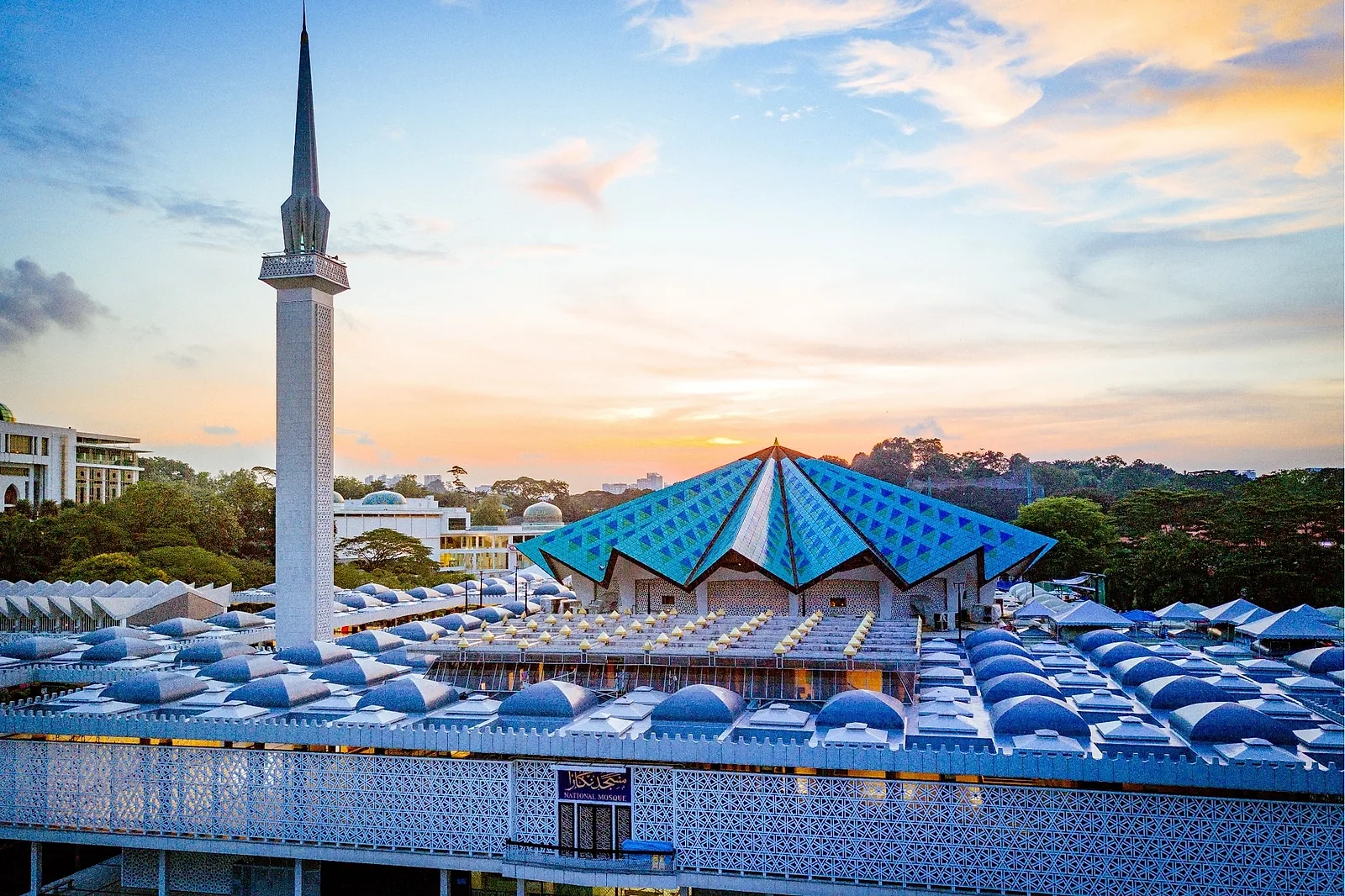 The Mosque at sunset: evening golden hour in Kuala Lumpur