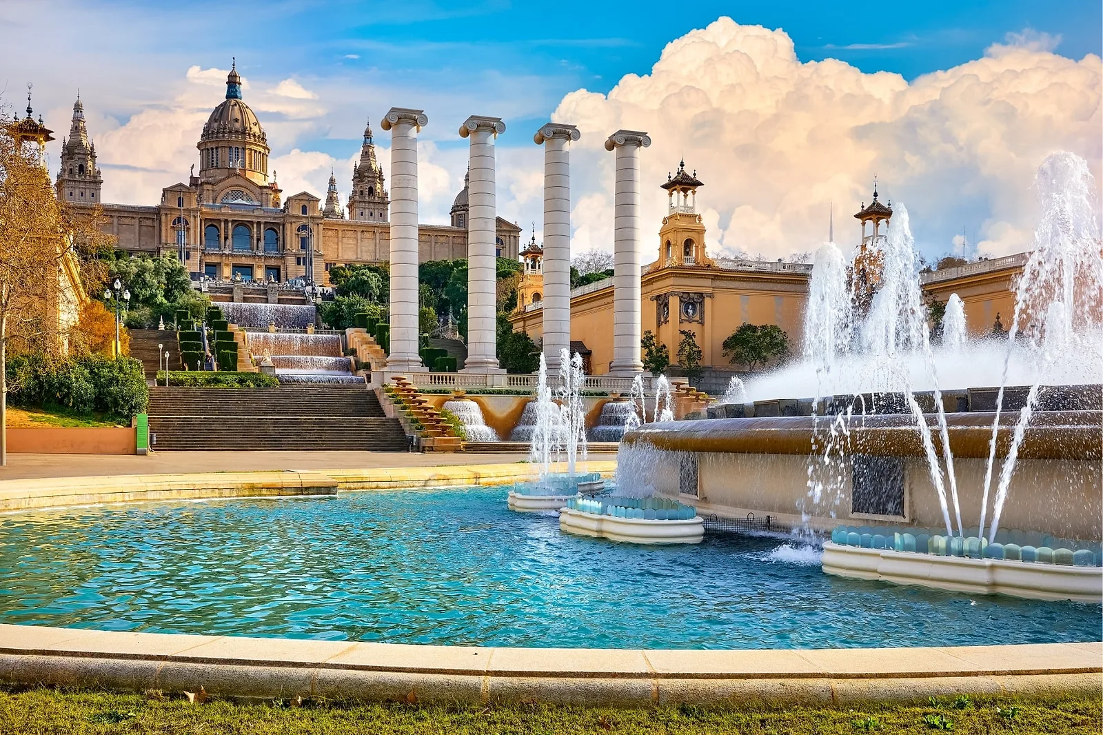 Montjuic fountain and building in Barcelona