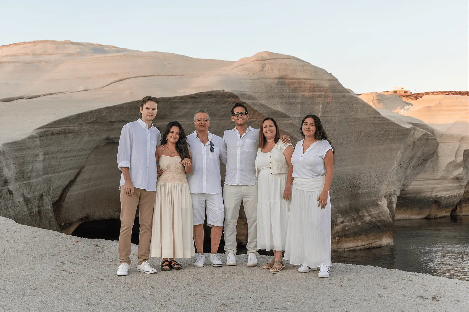 family picture after secret proposal in milos greece