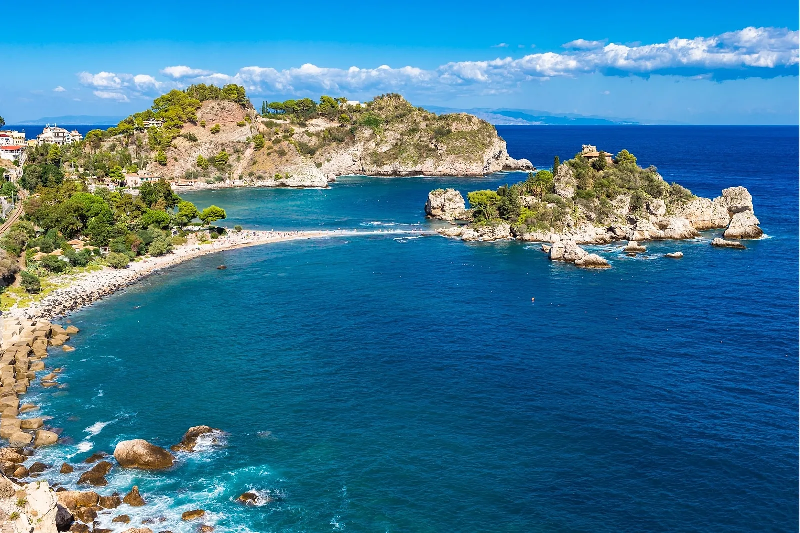 View of Isola Bella Beach in Taormina, Sicily