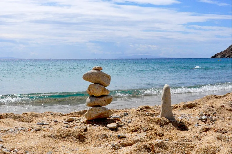 Stones structures on Agios Ioannis Beach in Mykonos