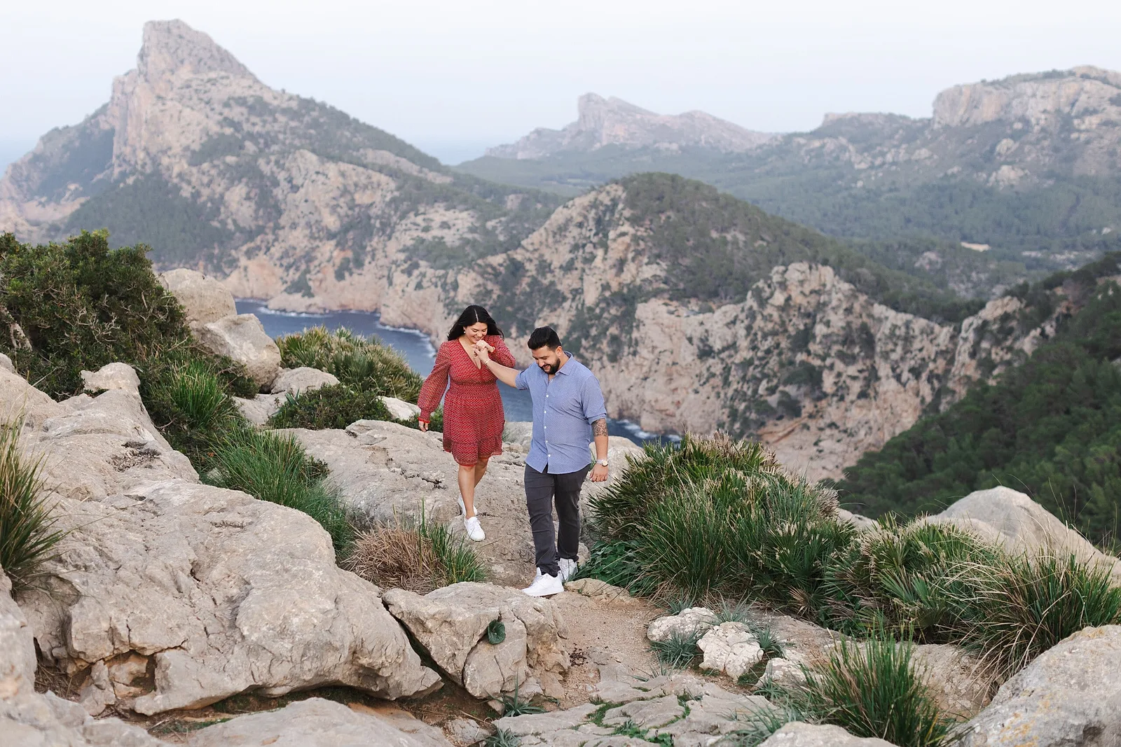 Couple walking in the mountains in Mallorca