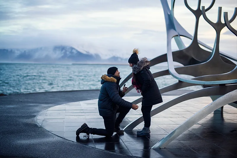 surprise proposal moment captured in reykjavik