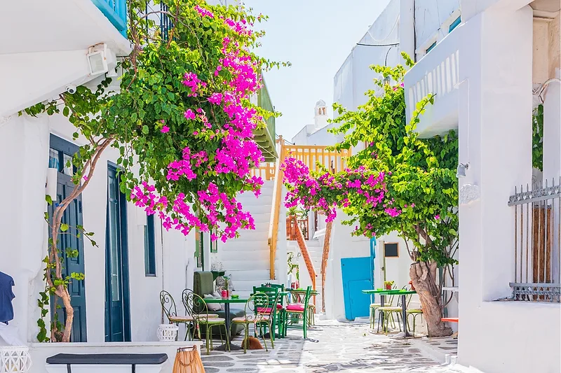 White and blue architecture in Mykonos