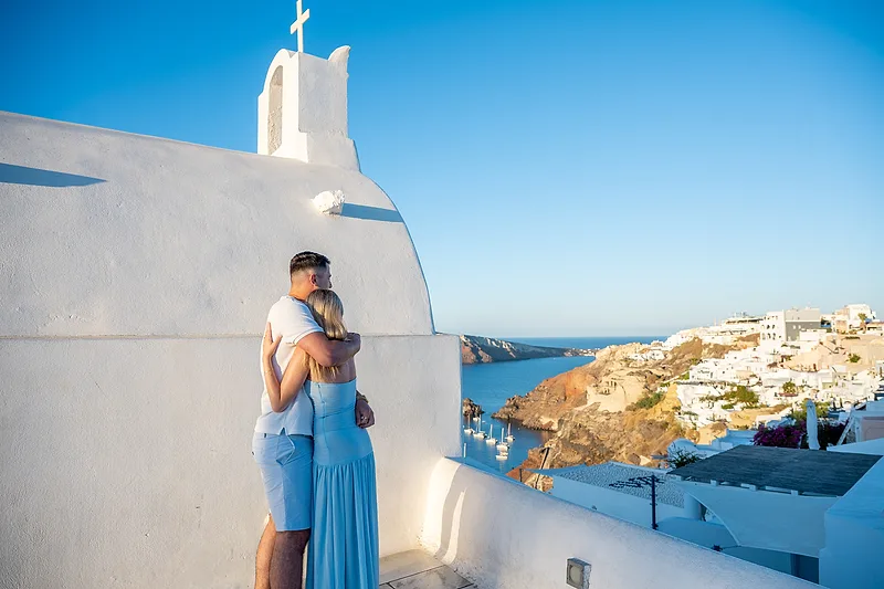 moments after proposal in santorini