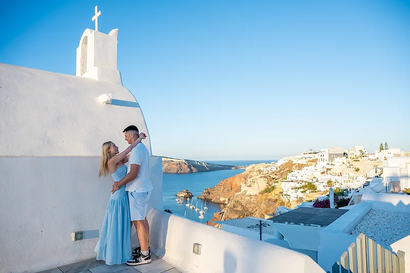 happy couple after proposal in mykonos
