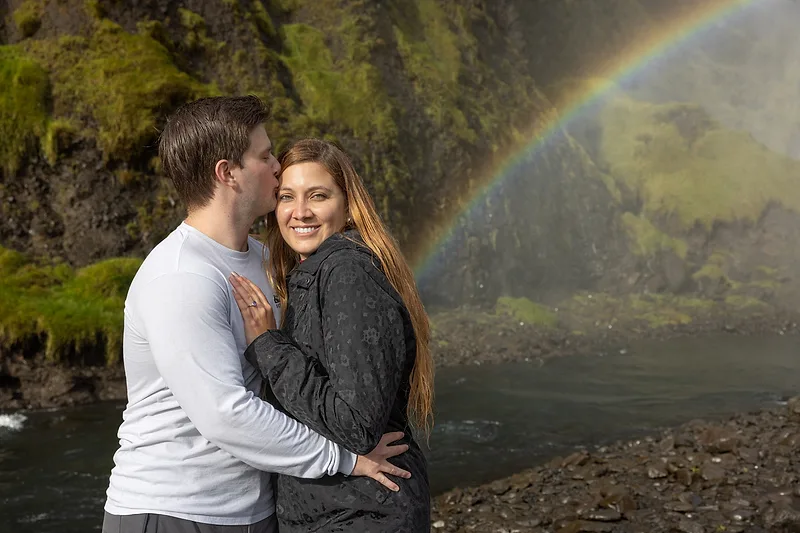 happy newly engaged couple during their vacation in iceland