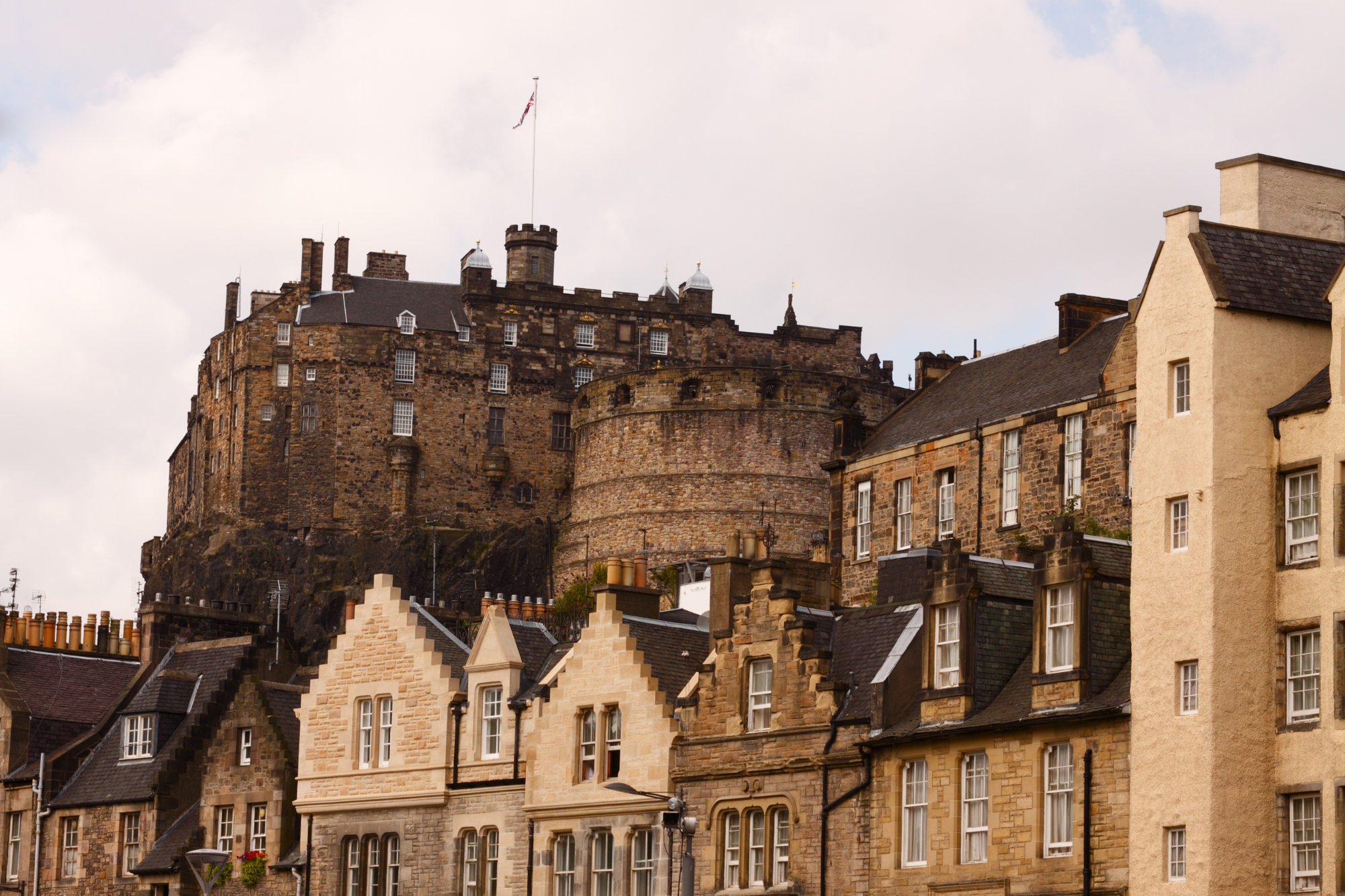 Edinburgh Castle and Grassmarket at dusk