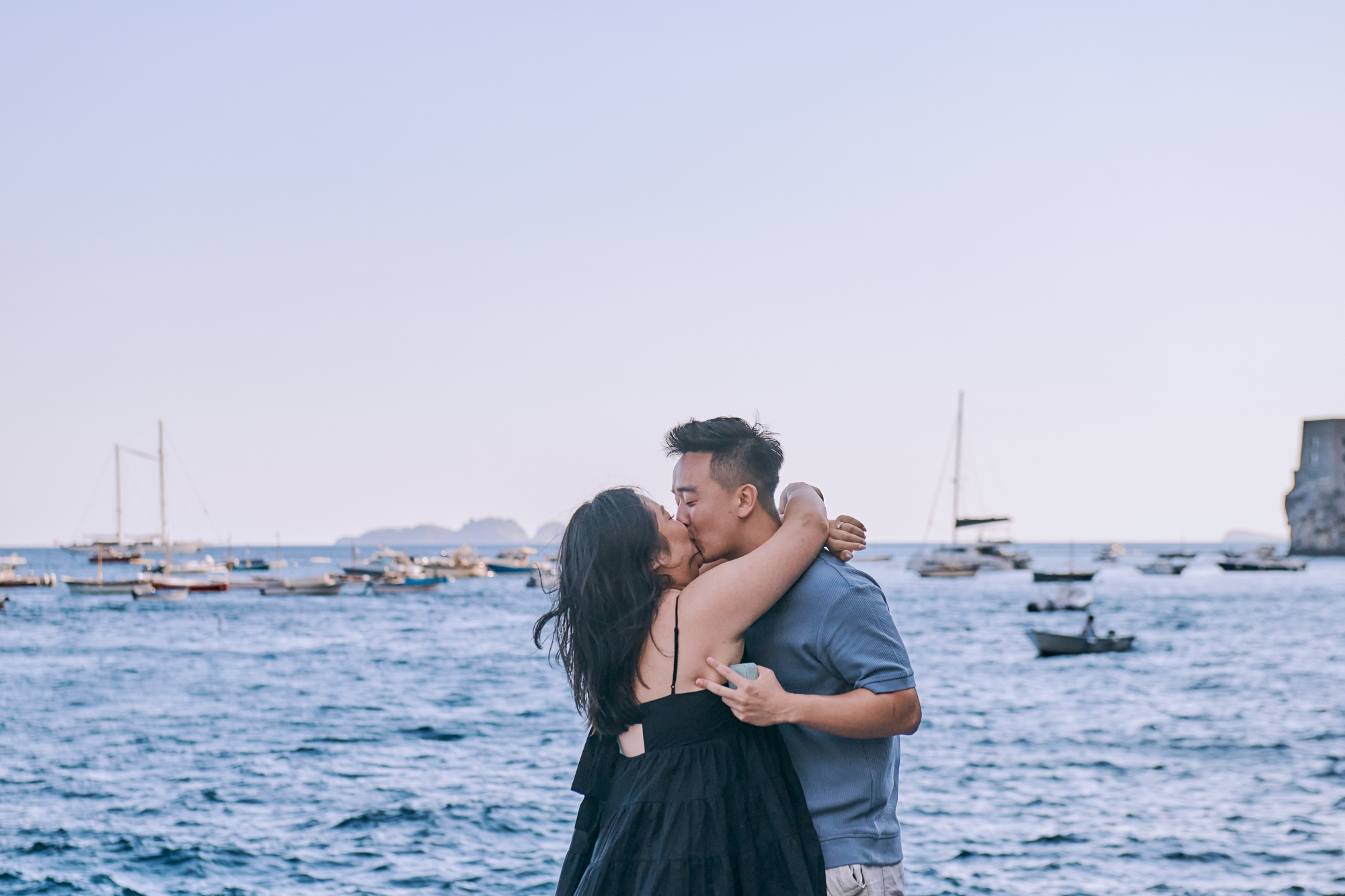 happy newly engaged couple in positano