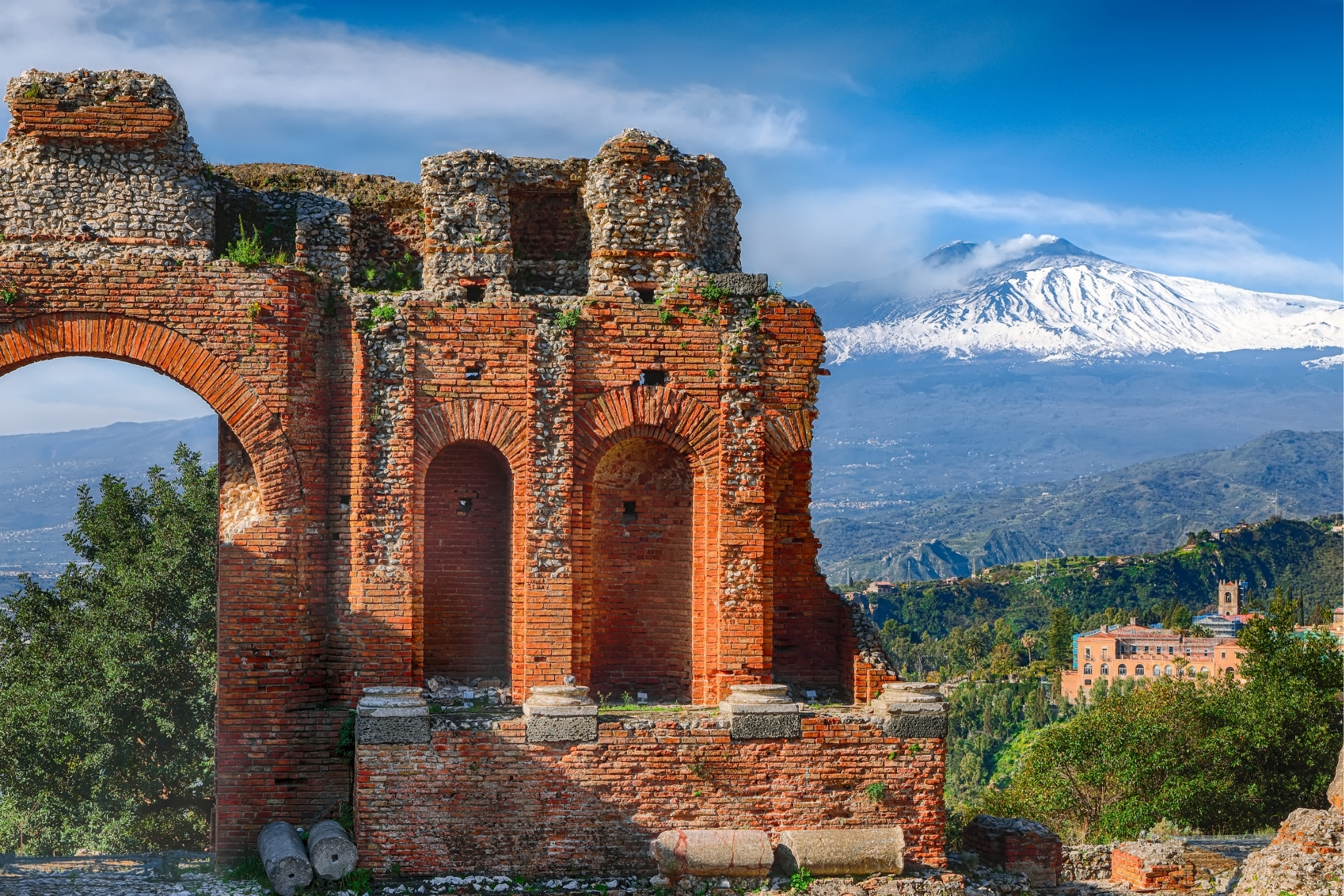 View of historical site in Taormina, Sicily