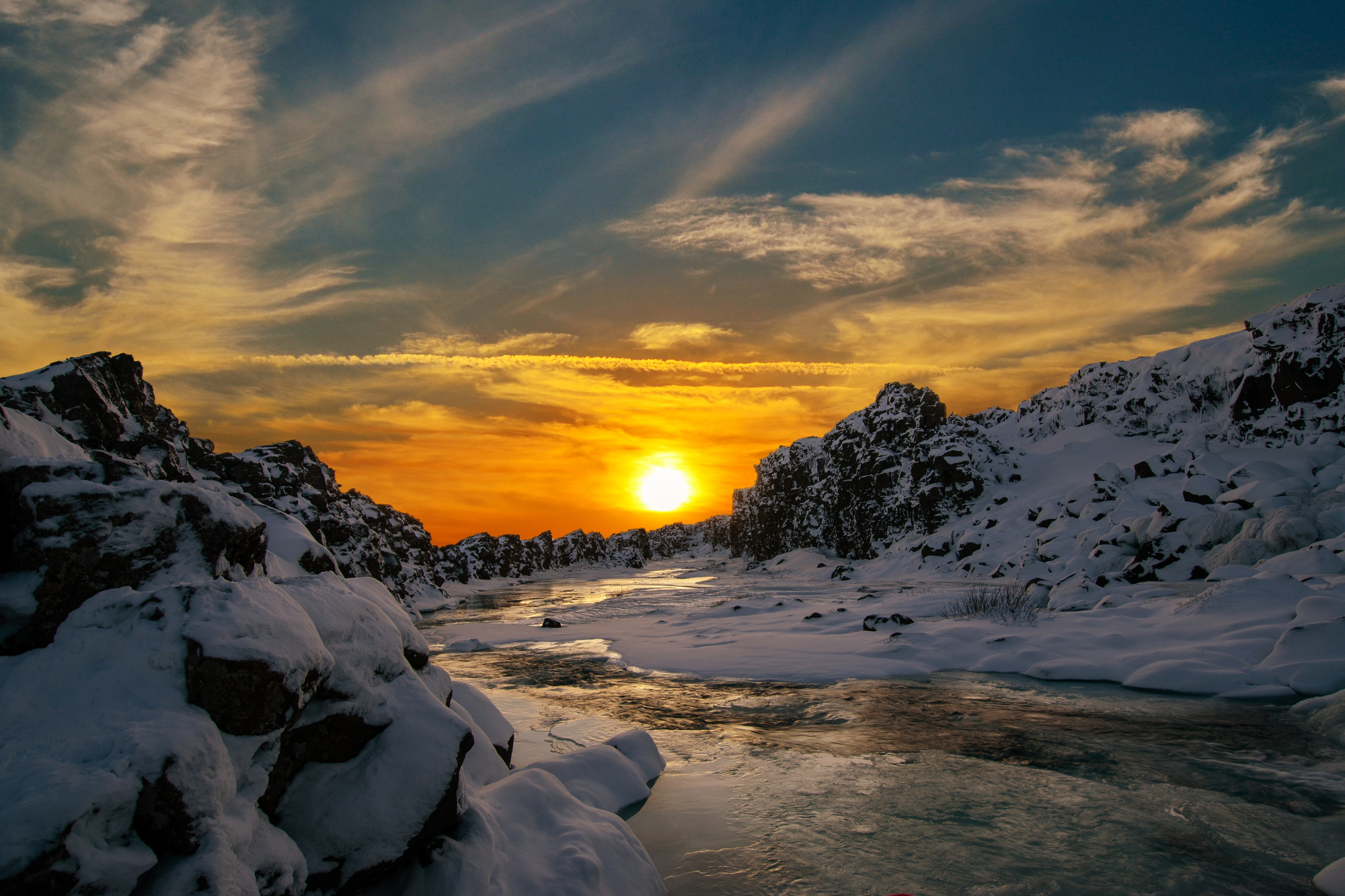 Iceland's Þingvellir National Park rift valley in winter